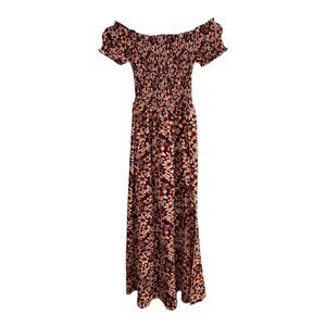 JUSTIFY Romper Dress All-in-1 Small‎ Off Shoulder Smocked Stretch Maroon Floral